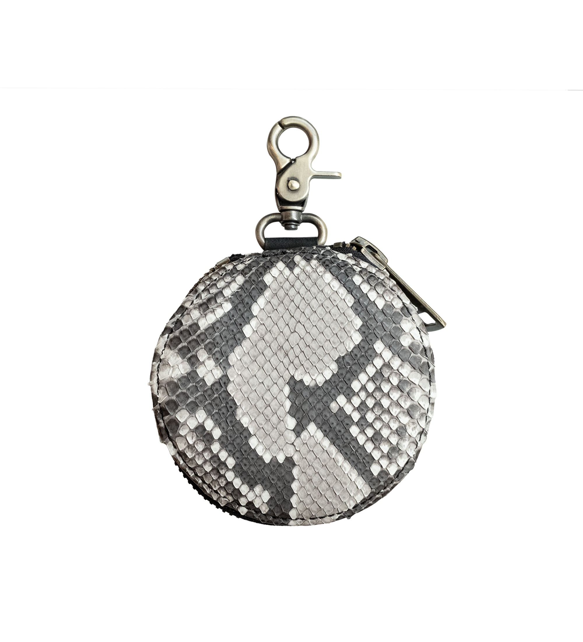 Round Purse with Solid Brass Clasp, Natural Python Leather