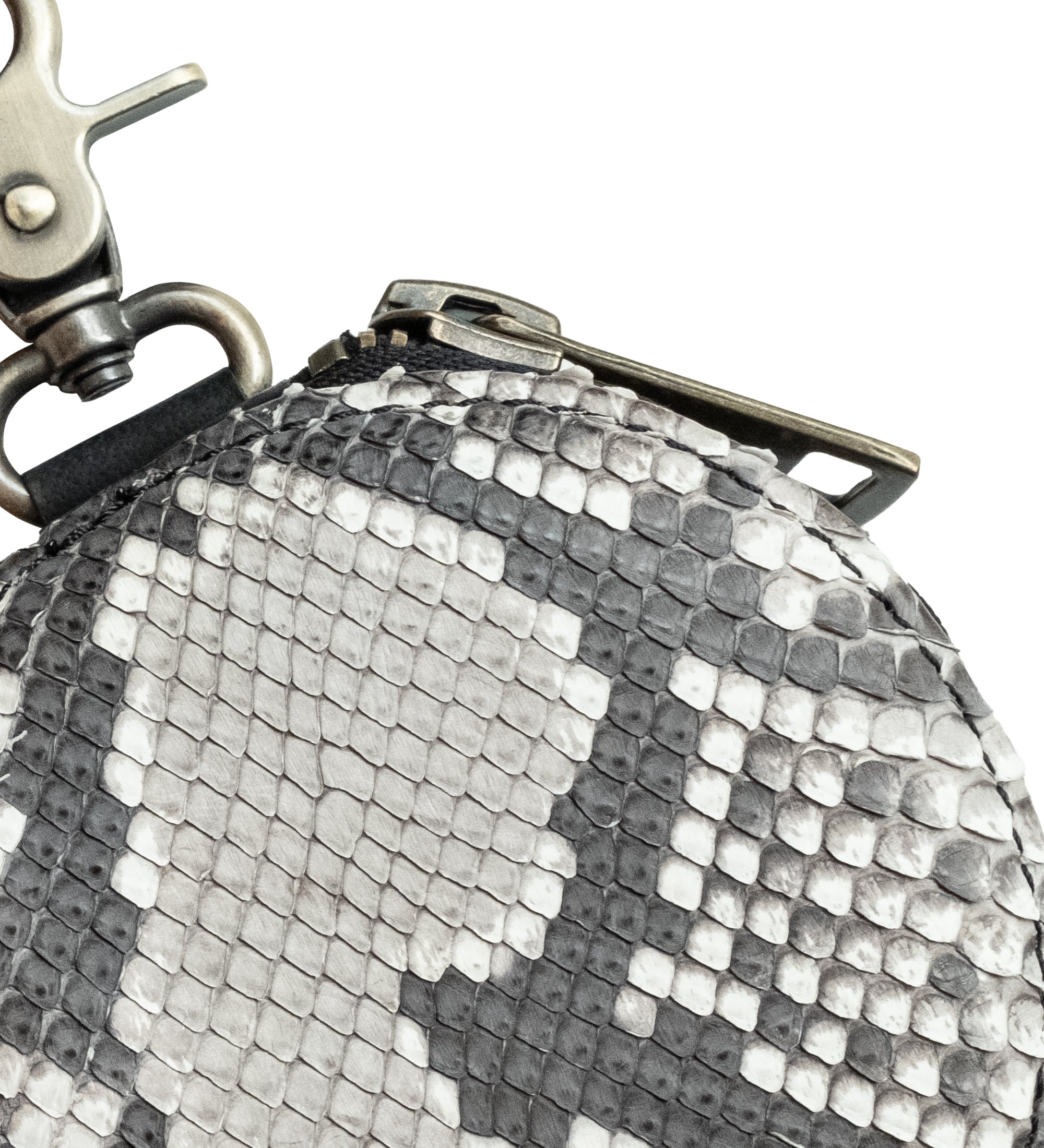 Round Purse with Solid Brass Clasp, Natural Python Leather