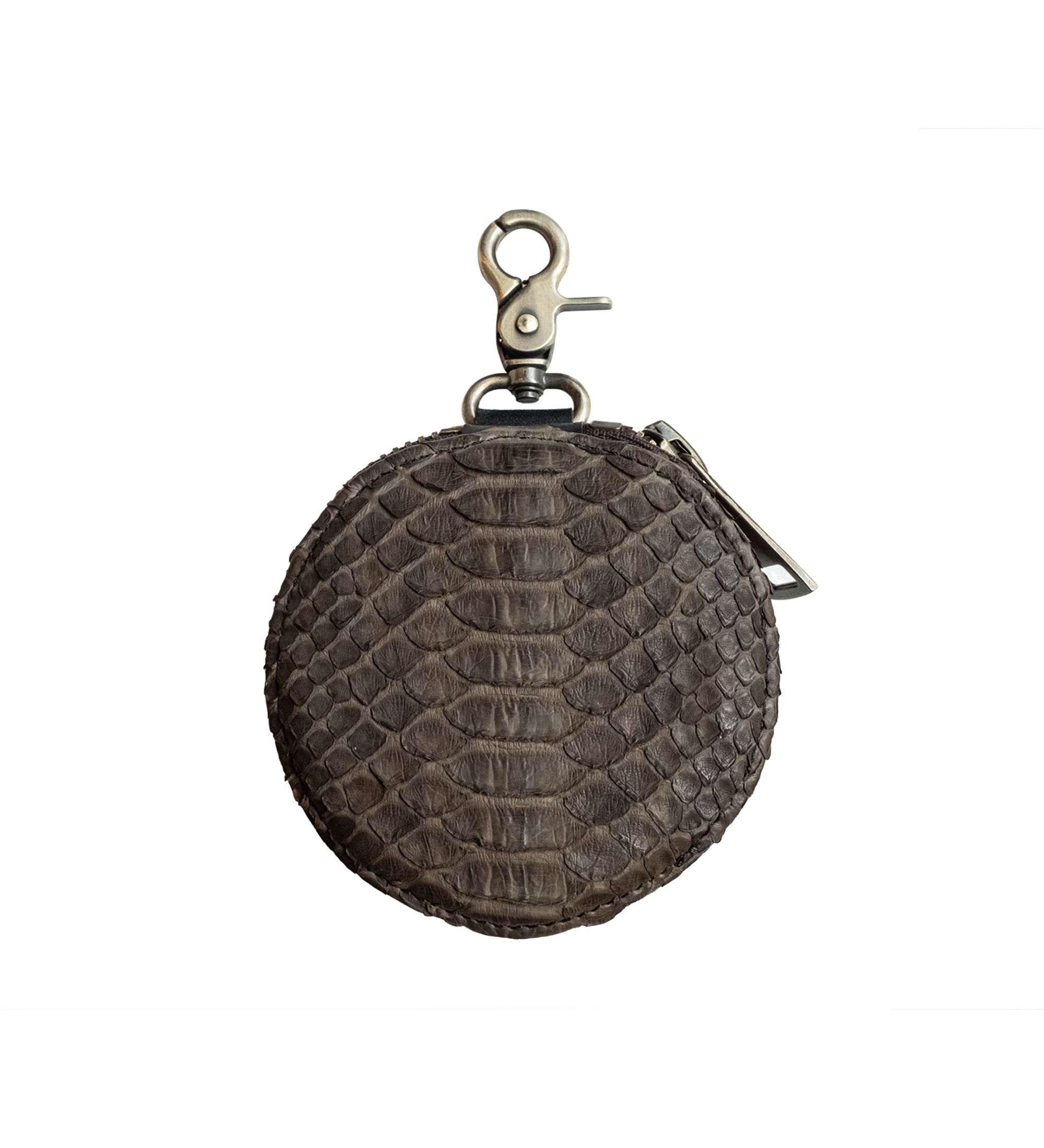 Round Purse with Solid Brass Clasp, Brown Python Leather